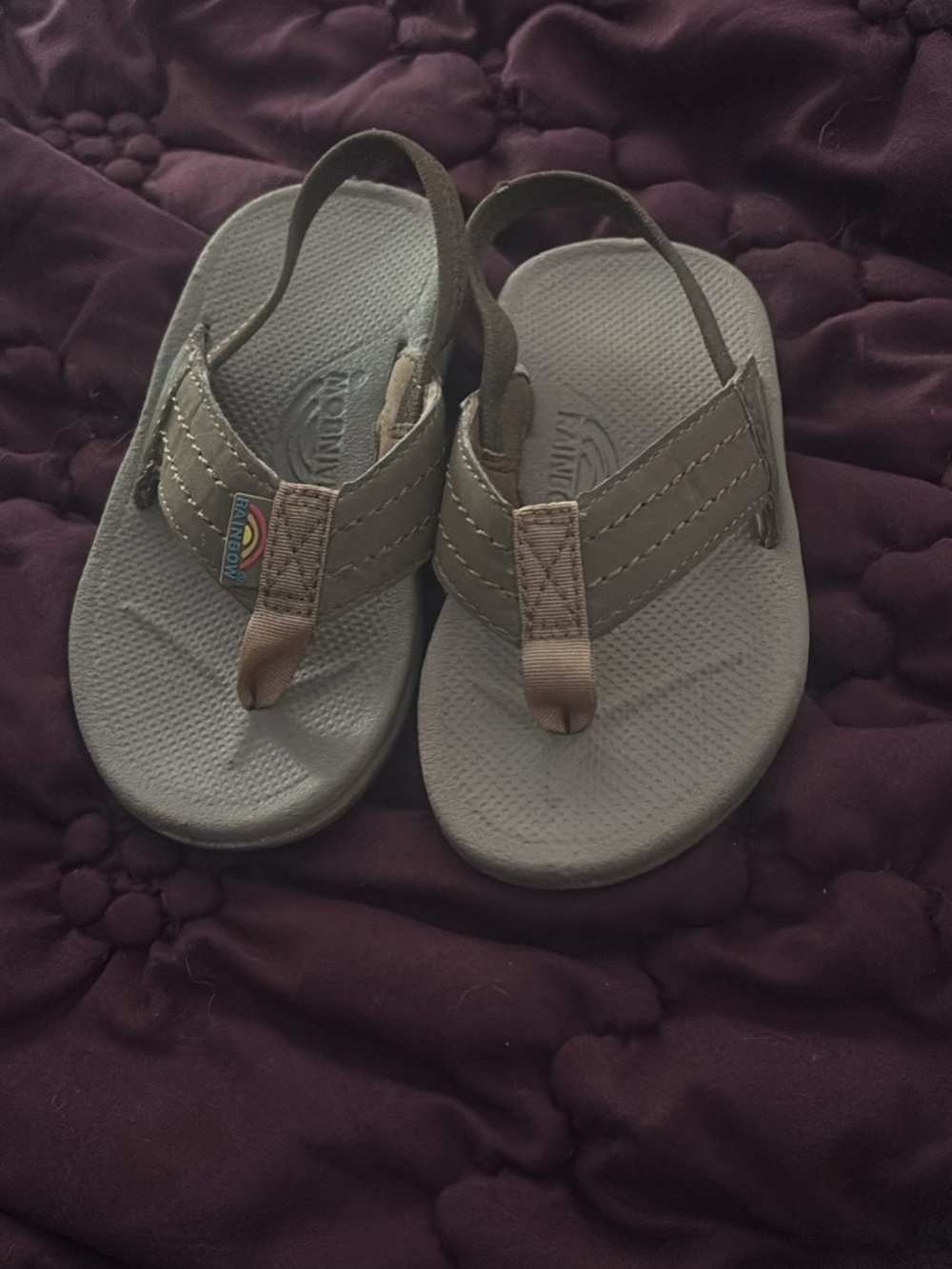 Rainbow Kids Brown and Tan Slingback Flip Flops